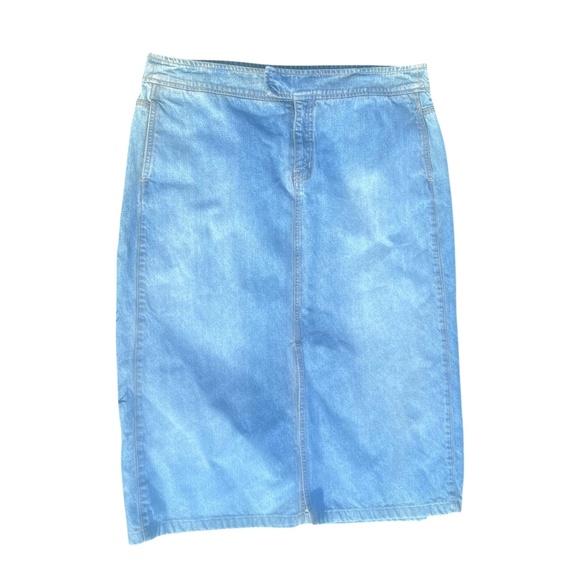 Vintage Cotton Denim Jean Midi Skirt Front Slit Size 16 Y2K - Picture 3 of 4